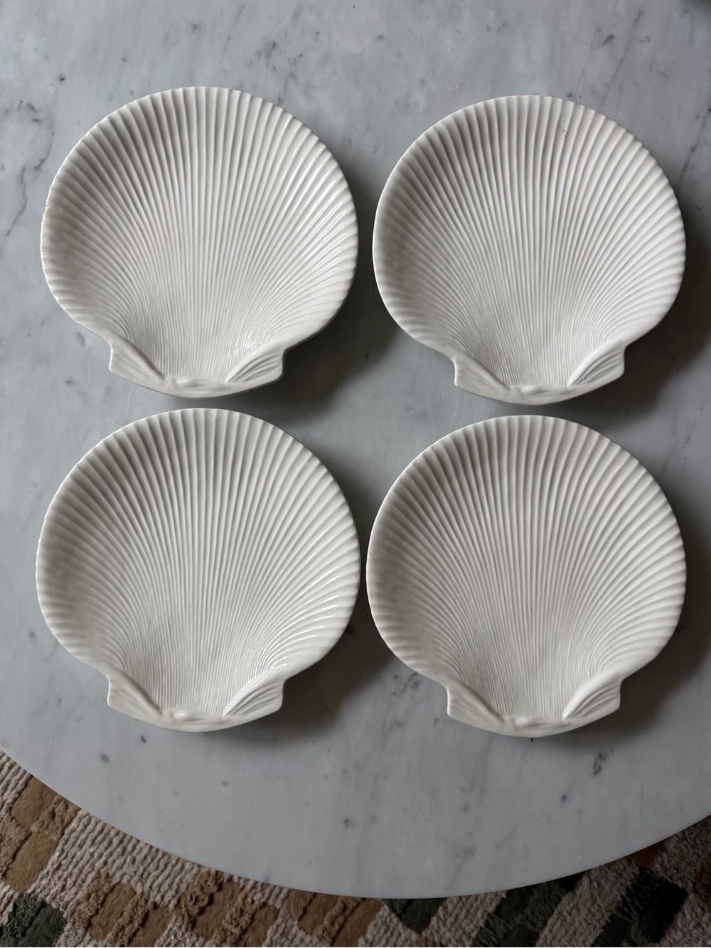 White Shell-Shaped Ceramic Appetizer Plates - Set of 4